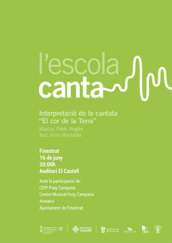 “L’ESCOLA CANTA” EN FINESTRAT EL PRÓXIMO JUEVES 16 DE JUNIO