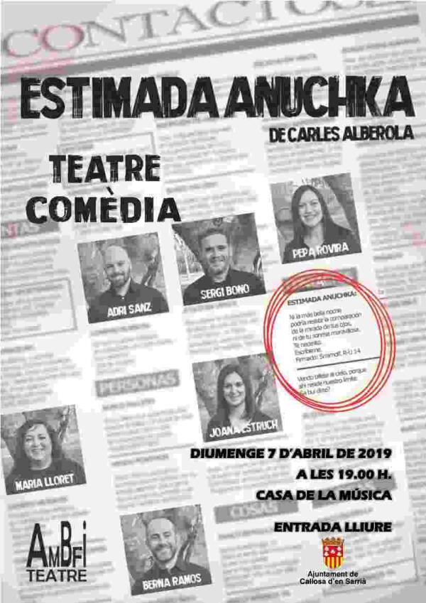 La obra de teatro ‘Estimada Anuchka’ se pondrá en escena el próximo 7 de abril en la Casa de la Música de Callosa 