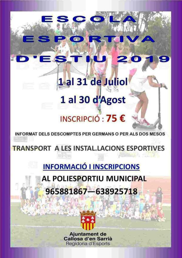 Callosa // Abierto el plazo de inscripción de la Escuela Deportiva de Verano 2019 