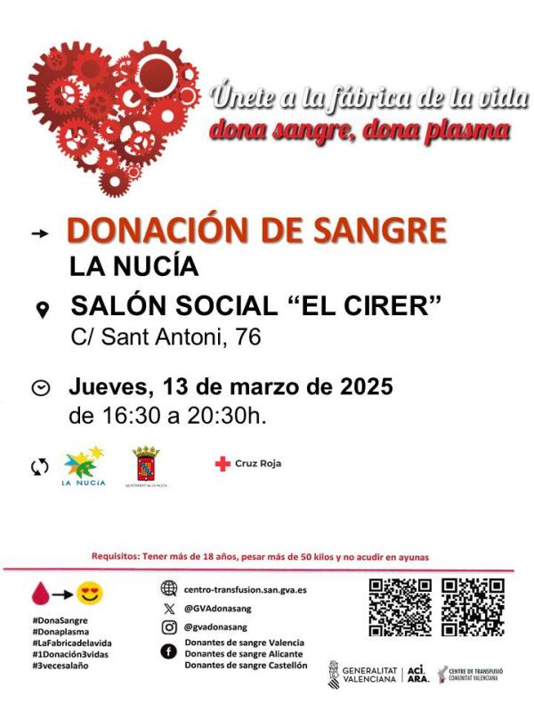 Este jueves nueva donación de sangre en el Salón Social El Cirer 