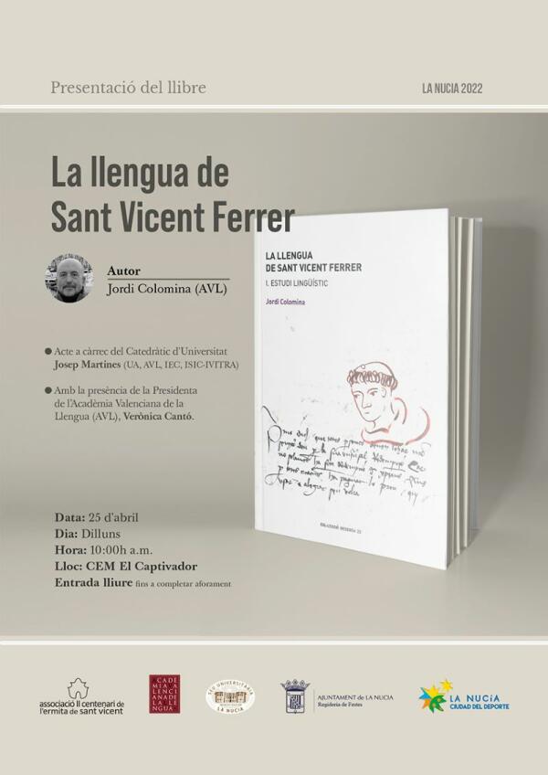 Presentación del libro “La Llengua de Sant Vicent Ferrer” de Jordi Colomina