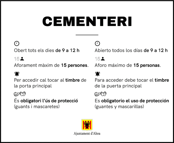 El Cementerio Municipal  de Altea reabre sus puertas a las visitas.