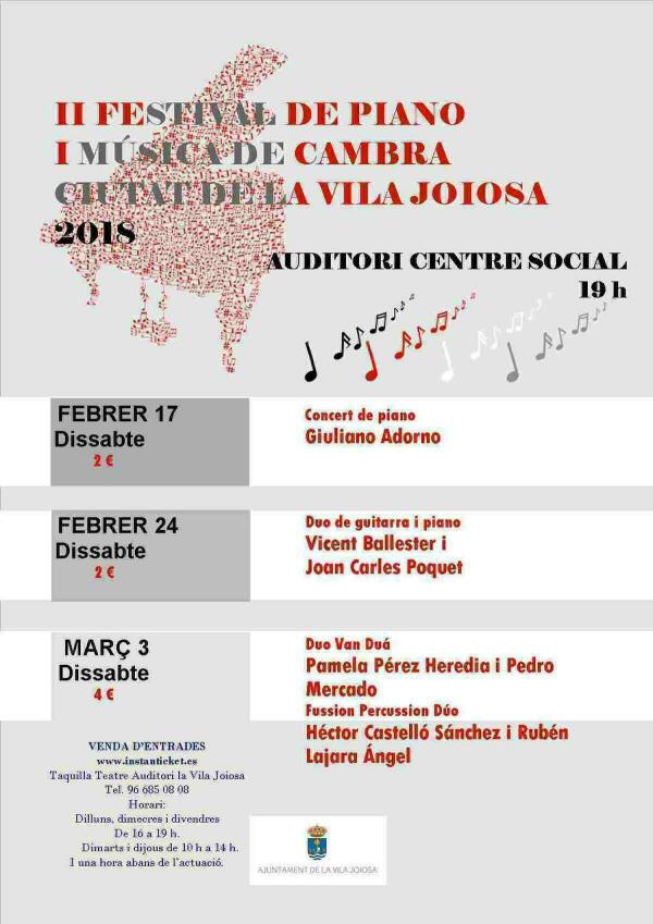 Dos formaciones alicantinas ponen el broche al II Festival de Piano y M&uacute;sica de Cambra &lsquo;Ciutat de la Vila Joiosa&rsquo; 