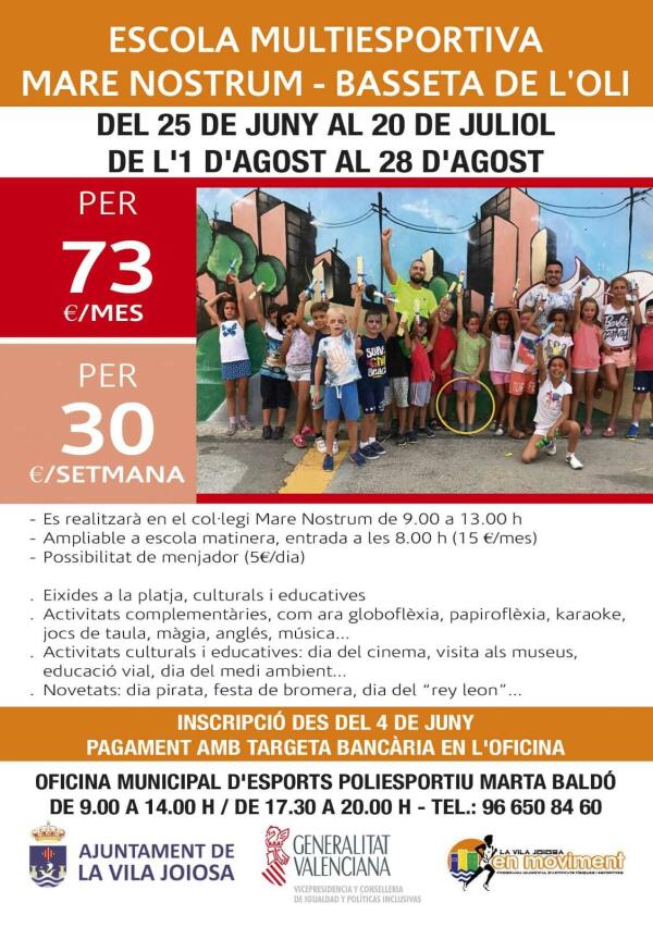 La Vila &middot; Deportes y Bienestar Social abren la inscripci&oacute;n para la escuela multideportiva de verano
