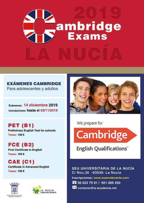 Convocatoria extraordinaria de Cambridge en diciembre en La Nucía