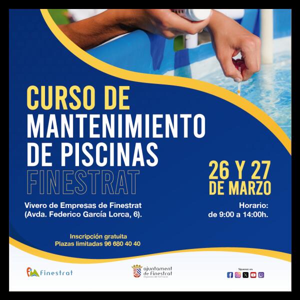 NUEVA ACCIÓN FORMATIVA Y DE INSERCIÓN LABORAL EN FINESTRAT: CURSO DE MANTENIMIENTO EN PISCINAS 