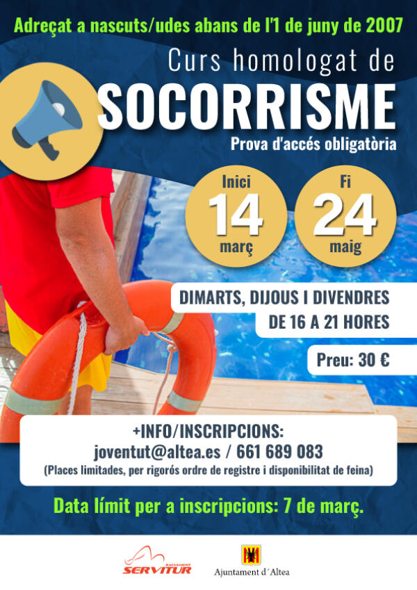 L'Ajuntament d'Altea ofereix un curs homologat de socorrisme 