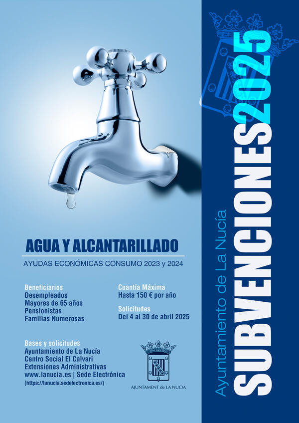 El plazo para la subvención del Agua de los años 2023 y 2024 finaliza el 30 de abril 