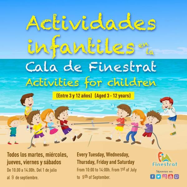 ESTE SÁBADO 1 DE JULIO COMIENZAN LAS ACTIVIDADES INFANTILES GRATUITAS EN LA CALA DE FINESTRAT PARA NIÑOS Y NIÑAS DE 3 A 12 AÑOS 