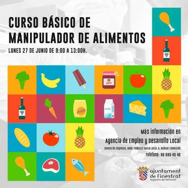 LA CONCEJALÍA DE FORMACIÓN DE FINESTRAT ORGANIZA UN CURSO PARA LOGRAR EL CARNET DE MANIPULADOR DE ALIMENTOS