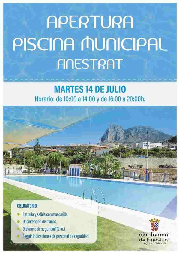 La piscina municipal de Finestrat abre ma&ntilde;ana adaptada a las medidas de seguridad anti COVIT-19.
