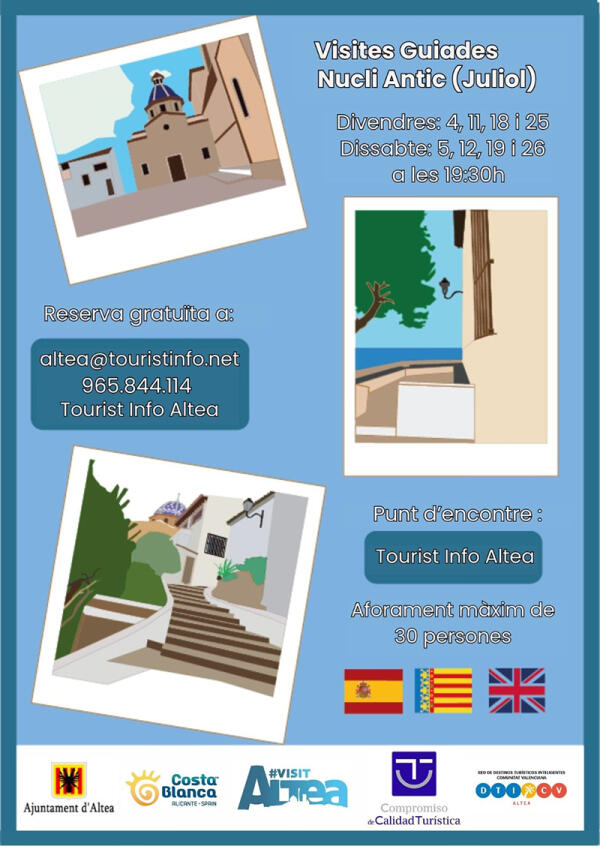 Tourist Info Altea oferix visites guiades gratuïtes pel Nucli Antic durant l'estiu