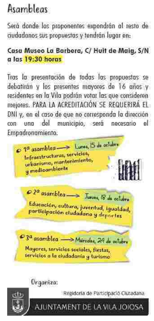 La Vila Joiosa recoge m&aacute;s de 200 propuestas ciudadanas para el Presupuesto Participativo 2018 