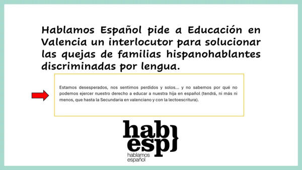 Hablamos Español presenta ante la Consejería de Educación Valenciana los casos de escolares hispanohablantes discriminados por lengua que no hemos logrado resolver 