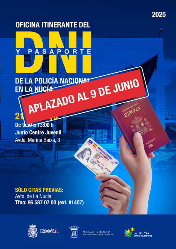 Se aplaza la visita de la Oficina del DNI y Pasaporte al 9 de junio  