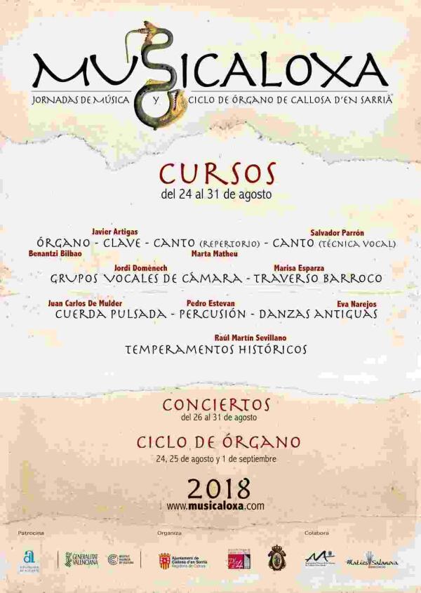  La m&uacute;sica antigua volver&aacute; a sonar en Callosa d&rsquo;en Sarri&agrave; del 24 de agosto al 1 de septiembre con &lsquo;Musicaloxa&rsquo;