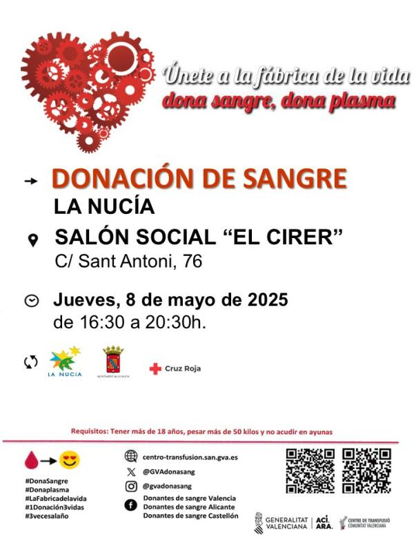Donación de sangre en el Salón Social El Cirer este jueves