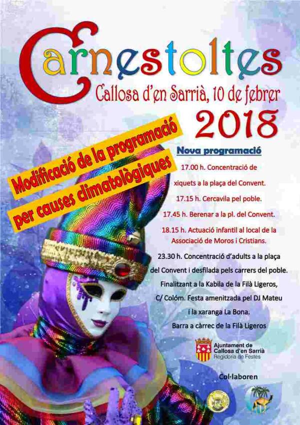 Callosa &middot; La fiesta de Carnaval cambia su ubicaci&oacute;n con motivo de la previsi&oacute;n meteorol&oacute;gica