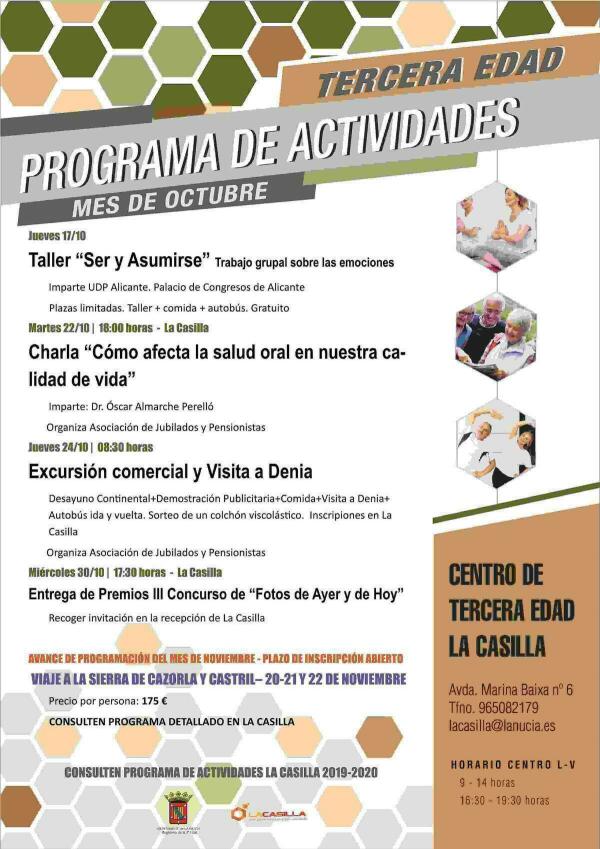 La Nucía · Este octubre en la programación de la 3ª Edad: Fotografía, Talleres y Viaje a Cazorla
