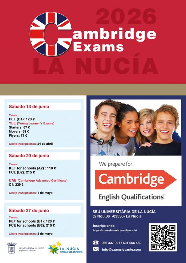 Abiertas las inscripciones para los ex&aacute;menes de Cambridge en La Nuc&iacute;a 