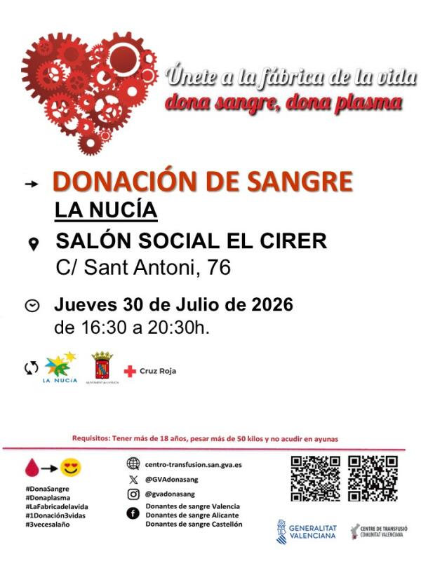 Esta tarde 8&ordf; donaci&oacute;n de Sangre 2026 en el Cirer
