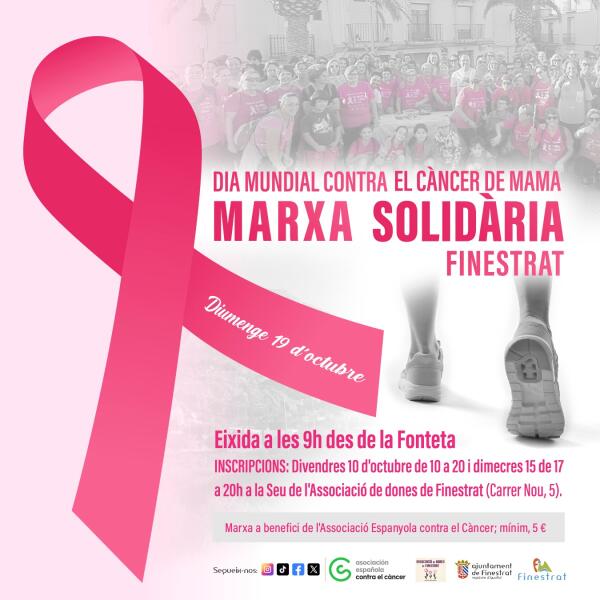 FINESTRAT MARCHARÁ CONTRA EL CANCER DE MAMA EL DOMINGO 19 DE OCTUBRE