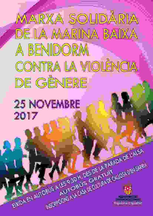Igualdad habilitar&aacute; un autob&uacute;s gratuito para participar en la Marcha Solidaria de la Marina Baixa contra la Violencia de G&eacute;nero en Benidorm