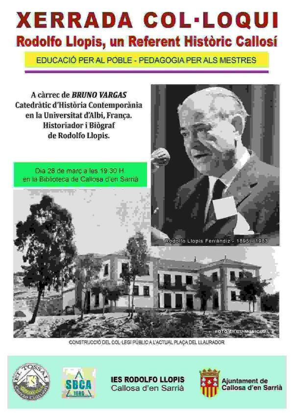  Callosa // La Biblioteca Municipal acoge el próximo 28 de marzo una charla-coloquio sobre Rodolfo Llopis 