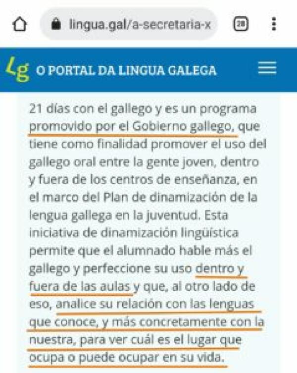 NO ES CATALUÑA, ES GALICIA. LA XUNTA PROMUEVE “21 DÍAS CO GALEGO E MAIS” PARA QUE LOS ESTUDIANTES