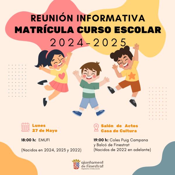 FINESTRAT ORGANIZA UNA REUNIÓN PARA INFORMAR A LAS FAMILIAS SOBRE EL PROCESO DE MATRICULACIÓN EN LOS CENTROS EDUCATIVOS DE INFANTIL Y PRIMARIA