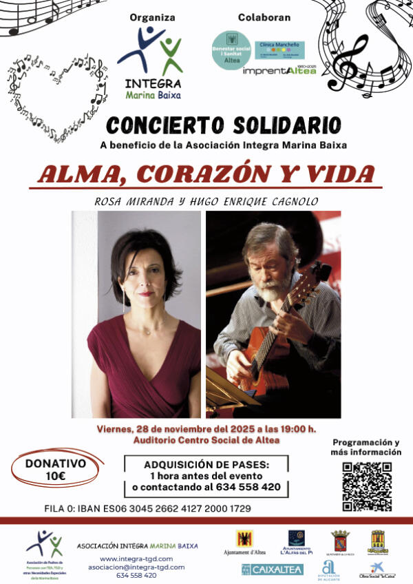 El concert benèfic organitzat per Integra Marina Baixa compta amb el suport de la regidoria de Benestar Social d'Altea