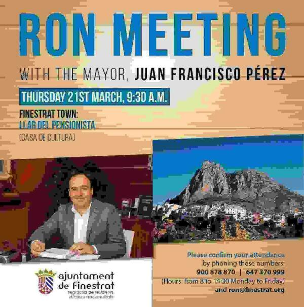 El alcalde de Finestrat realiza mañana un nuevo “ron meeting” con los residentes de otras nacionalidades