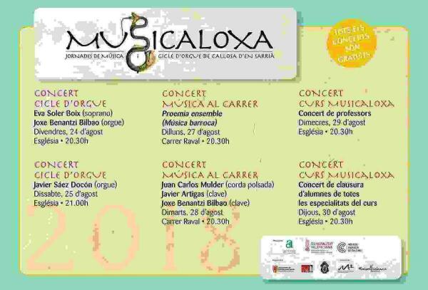 La m&uacute;sica antigua volver&aacute; a sonar en Callosa d&rsquo;en Sarri&agrave; del 24 al 31 de agosto con &lsquo;Musicaloxa&rsquo;