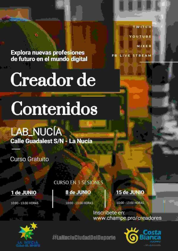 Curso gratuito de “Creador de Contenidos para Youtube y Twitch”  en el Lab_Nucia