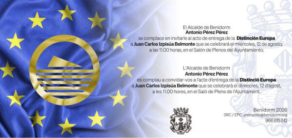 Benidorm entrega el mi&eacute;rcoles la &lsquo;Distinci&oacute;n Europa&rsquo; al investigador Juan Carlos Izpis&uacute;a