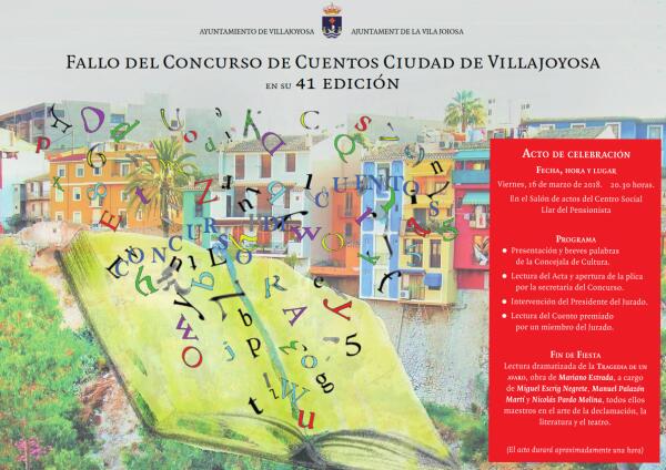 La XLI edici&oacute;n del Concurso de Cuentos &lsquo;Ciudad de Villajoyosa&rsquo; se fallar&aacute; el pr&oacute;ximo viernes
