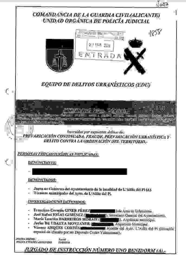 El alcalde de Alfaz del Pi, Vicente Arques, investigado por prevaricaci&oacute;n, fraude y delito contra la Ordenaci&oacute;n del Territorio 