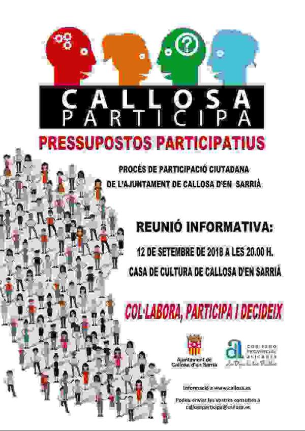 Callosa &middot; El Ayuntamiento convoca la primera reuni&oacute;n informativa sobre los presupuestos participativos de 2019 