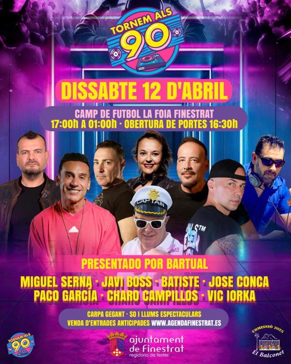 ÚLTIMAS ENTRADAS PARA EL FESTIVAL REMEMBER "TORNEM ALS 90" QUE SE CELEBRA ESTE SÁBADO 12 EN FINESTRAT