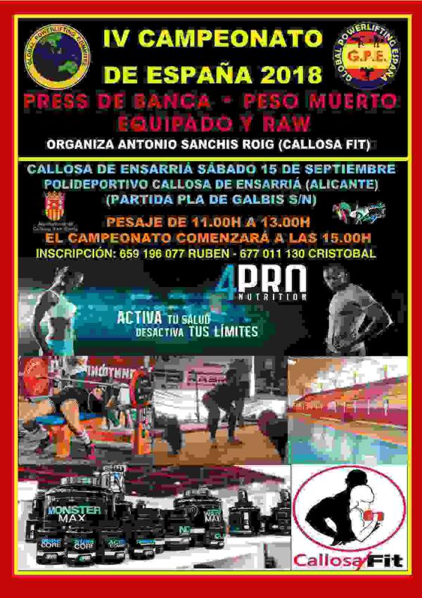  Callosa d&rsquo;en Sarri&agrave; acoge este s&aacute;bado el IV Campeonato de Espa&ntilde;a de Press Banca y Peso Muerto