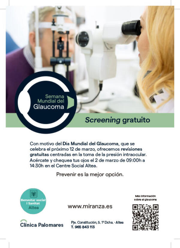 Cl&iacute;nica Miranza Palomares y el &aacute;rea de Sanidad ponen en marcha una campa&ntilde;a de prevenci&oacute;n del Glaucoma con revisiones gratuitas