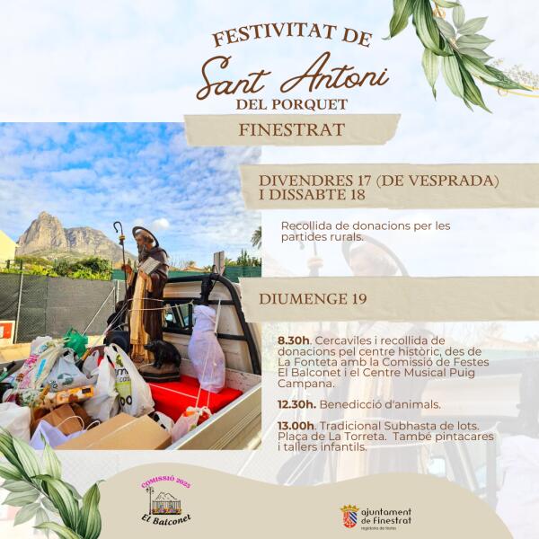 FINESTRAT CELEBRA ESTE FIN DE SEMANA SANT ANTONI DEL PORQUET 