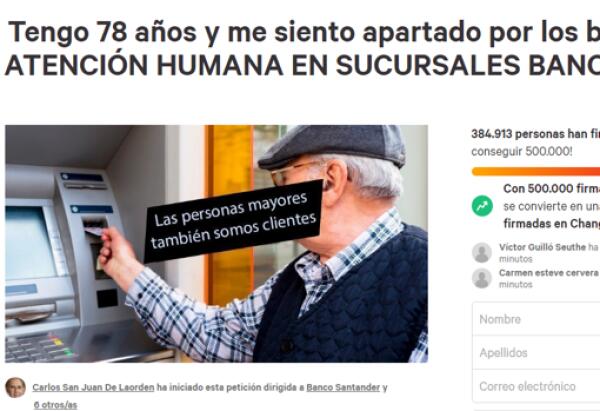 El Gobierno cita a una reunión al anciano que ha recogido 380.000 firmas para que los bancos atiendan presencialmente 