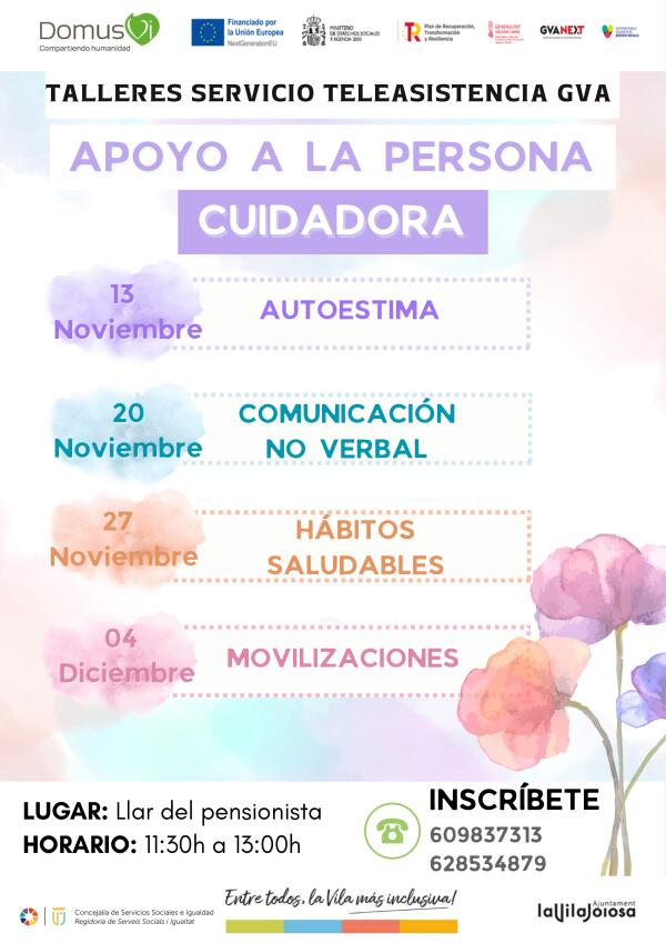 Villajoyosa acoge nuevos talleres para mayores en situaci&oacute;n de dependencia y sus cuidadores para mejorar su calidad de vida