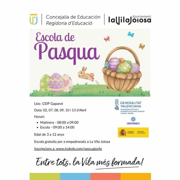 El Ayuntamiento de Villajoyosa organiza la &ldquo;Escola de Pascua&rdquo; para facilitar la conciliaci&oacute;n laboral de las familias en Semana Santa