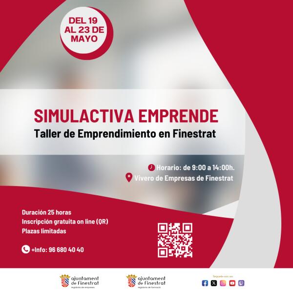 FINESTRAT LANZA “SIMULACTIVA EMPRENDE”, NUEVA ACCIÓN FORMATIVA Y GRATUITA PARA APOYAR A LAS PERSONAS QUE QUIERAN EMPRENDER SU PROPIO NEGOCIO