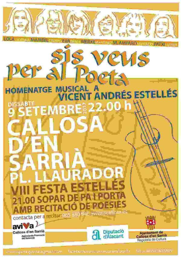 Callosa d&rsquo;en Sarri&agrave; homenajea al poeta valenciano Vicent Andr&eacute;s Estell&eacute;s con un concierto y una cena popular 