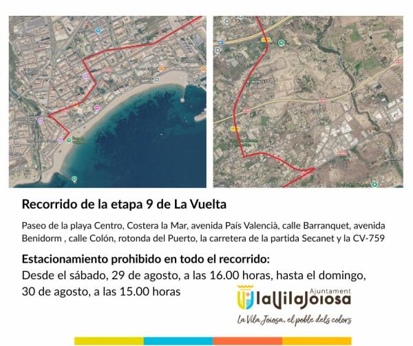 La salida de la etapa 9 de la Vuelta Ciclista desde Villajoyosa conllevar&aacute; cortes de tr&aacute;fico y restricciones de aparcamiento