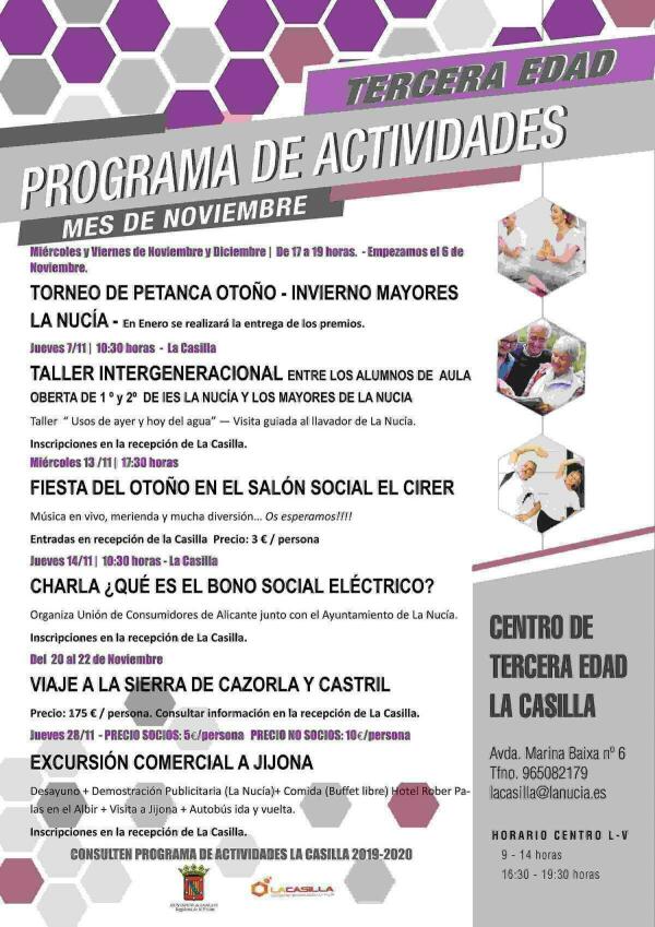 La Nucía · 3ª Edad programa un viaje a Cazorla, Fiesta del Otoño y un Taller Intergeneracional en noviembre