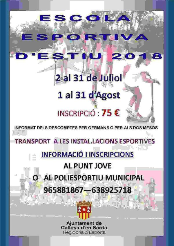  Callosa &middot; El pr&oacute;ximo lunes se abre el plazo de inscripci&oacute;n para la Escuela Deportiva de Verano 2018 